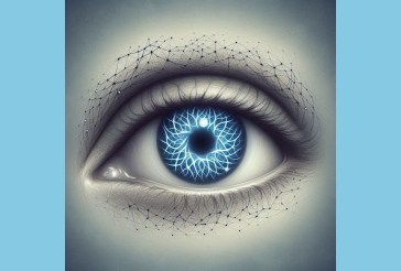 AI-generated image of an eye, surrounded by a network of lines symbolizing a neural network