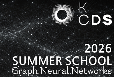 AI-generated, symbolic image of a graph neural network, with the words KCDS 2026 Summer School Graph Neural Networks on top